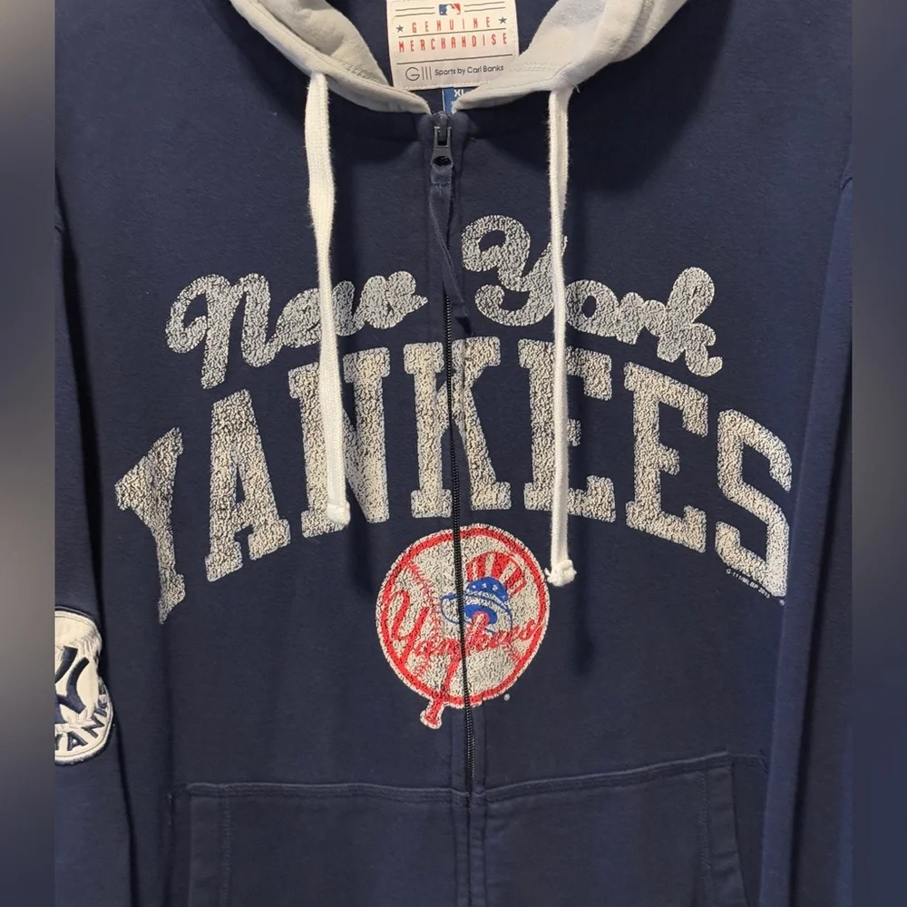 NY YANKEES ZIP HOODIE SWEATSHIRT‎ XL BASEBALL DISTRESSED BLUE Carl Banks - Picture 4 of 10